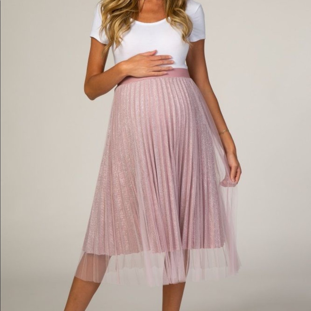 TAUPE sparkle midi skirt pink blush maternity